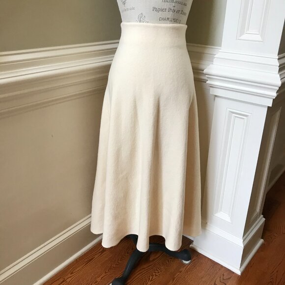 Jil Sander High Rise Midi Skirt Womens 42 US 12 Cream Boiled Wool Zipper A-Line - Picture 5 of 15